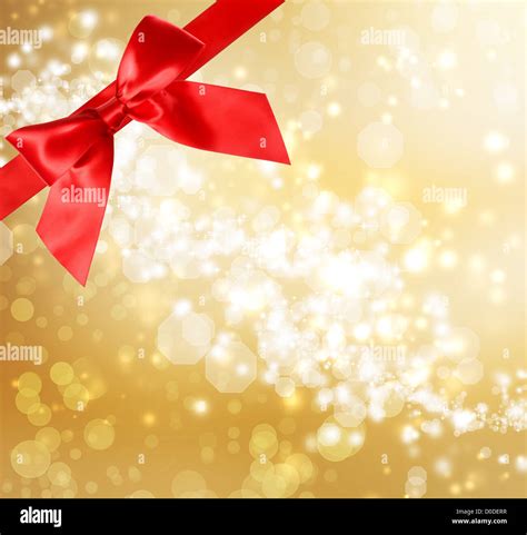 Red Bow And Ribbon With Gold Bokeh Lights Background Stock Photo Alamy