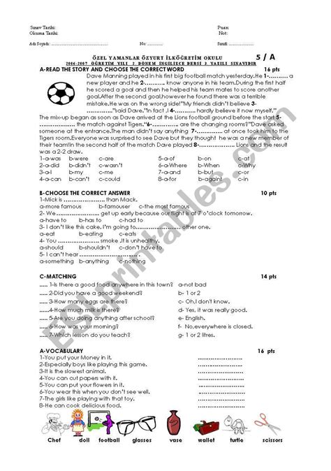 Exam Suitable For Ket Exams Format Esl Worksheet By Ybutterfly