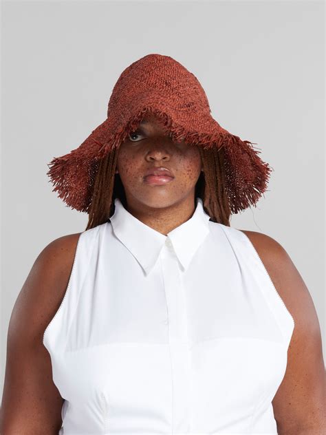 Brown Raffia Hat With Fringed Brim Marni