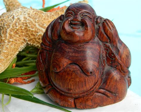 Vintage Wood Laughing Buddha Figurine Carved Statue Sculpture Statues