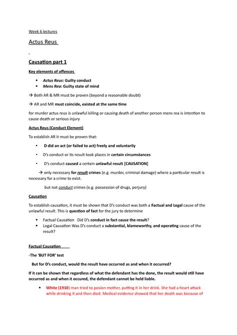 Week 6 Lectures Actus Reus Week 6 Lectures Actus Reus Causation Part