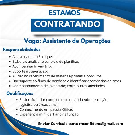 Empresa Seleciona Para Vaga De Assistente De Opera Es Envie Seu