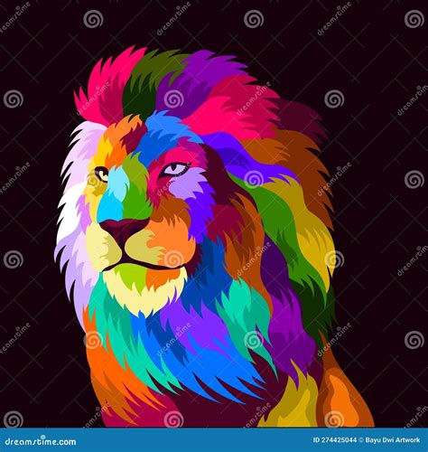 Illustration Colorful Lion Head With Pop Art Style Stock Vector