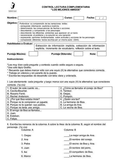 Control Lectura Los Mejores Amigos Pdf