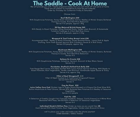 Menu At The Saddle Pub And Bar Kimbolton 26 High St