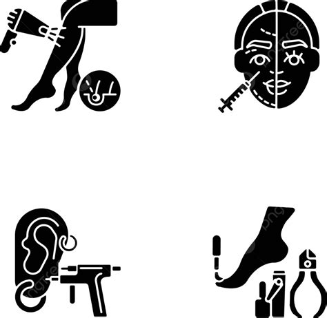 Set Of Black Glyph Icons For Beauty Procedures On White Background