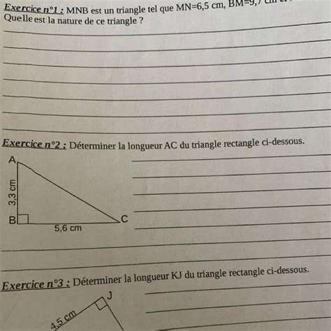 Exercice N D Terminer La Longueur Ac Du Triangle Rectangle Ci