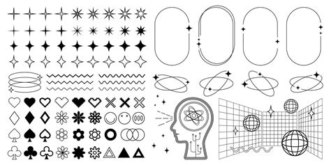 Collection Of Y2k Graphic Elements Frames And Design Objects Retro Vector Black And White