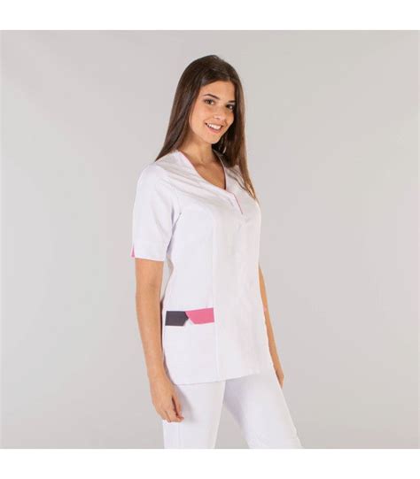 Blusa de mujer para labores sanitarias diseño blanco con detalles de