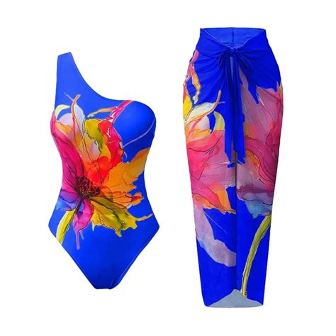 Ecqkame Women's One Shoulder Swimsuits Two-Piece Tummy Control Beach