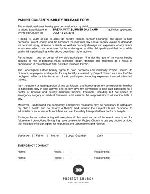 Fillable Online Parent Consent Liability Release Form Fax Email Print