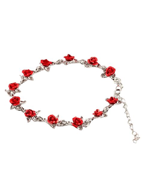 31 Off 2021 Red Rose Charm Adjustable Bracelet In Silver Dresslily