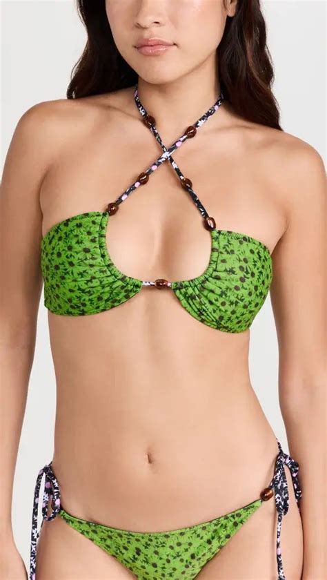 Ganni Recycled Printed Open Bandeau Bikini Top