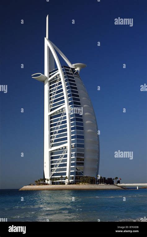 View of the 'sail-shaped' Burj Al Arab Hotel and Jumeirah Beach, Dubai ...