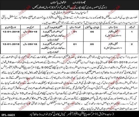 Population Welfare Department Jobs Opportunity Job Advertisement