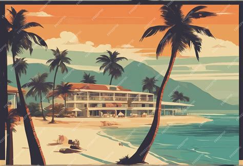 Premium Vector Tropical Beach And Sunset Palm Trees Palm Tree And Sea