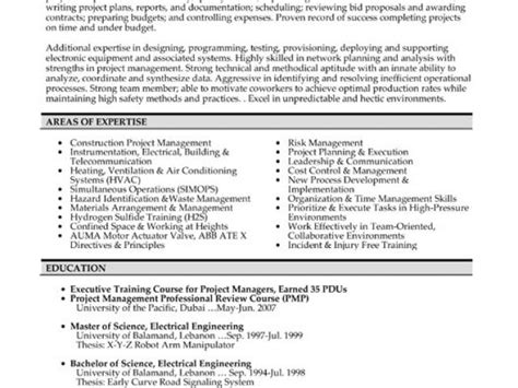 Sample Resume For Electrical Engineer In Construction Field Top