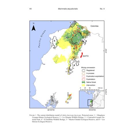 current distribution model  ateles fusciceps fusciceps protected
