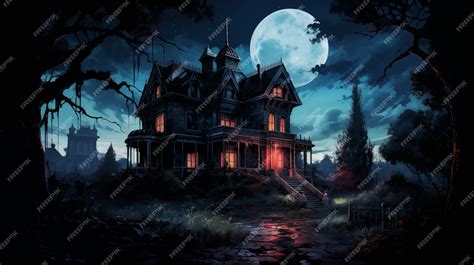 Premium AI Image | A spooky mansion with ghostly apparitions in every ...