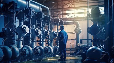 Premium AI Image | A worker at a water supply station inspects water ...