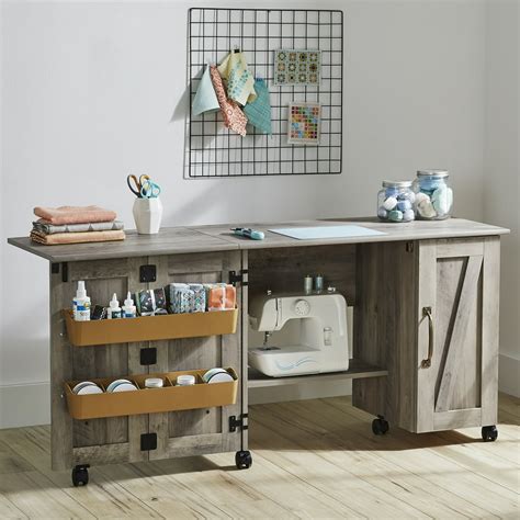 Better Homes & Gardens Modern Farmhouse Wood Sewing Table, Rustic Gray ...