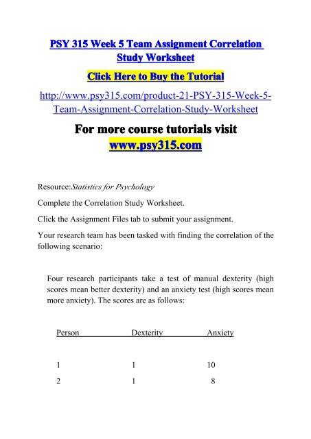 PSY 315 Week 5 Team Assignment Correlation Study Worksheet Pdf