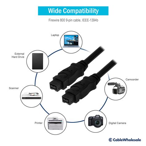 Firewire 800 9 Pin Cable Ieee 1394b Black 3ft