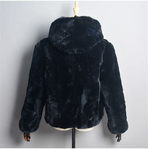 Luxury Women Winter Warm Real Rex Rabbit Fur Hooded Coat Natural Rex