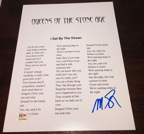 Michael Shuman Queens Of The Stone Age I Sat By The Ocean Signed Lyric