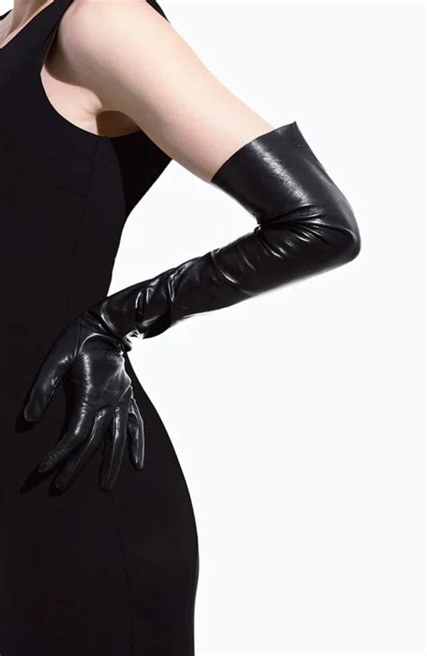 Ladies Long Opera Leather Gloves Handmade Long Retro Vintage Black Real