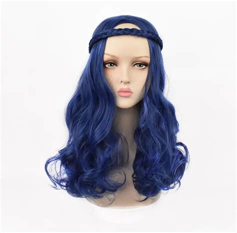 Cosplay Anime Women Party Wigs Descendants 2 Evie Blue Long Wavy Curly