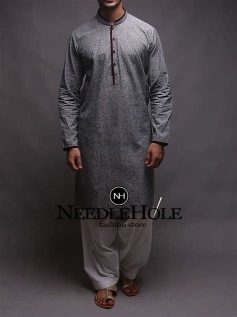 Amir Adnan Chambray Kurta Salwar Suit For Men