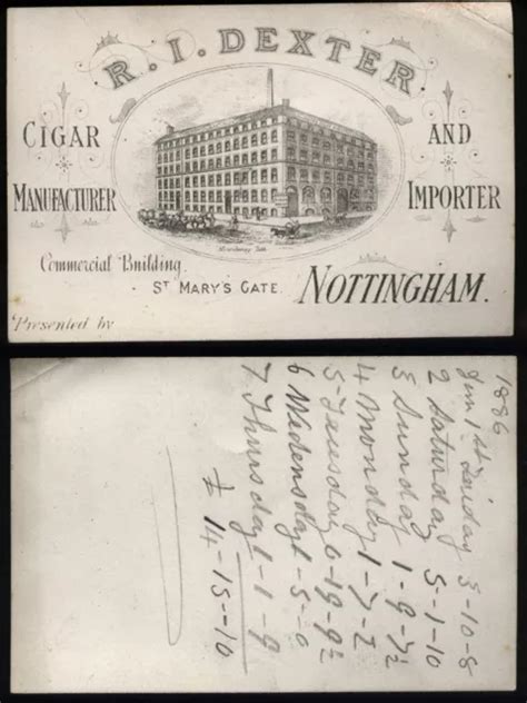 1886 Nottingham Trade Card Ridexter Cigar Manufacturer St Marys