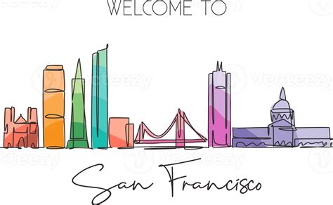 One Continuous Line Drawing San Francisco City Skyline United States