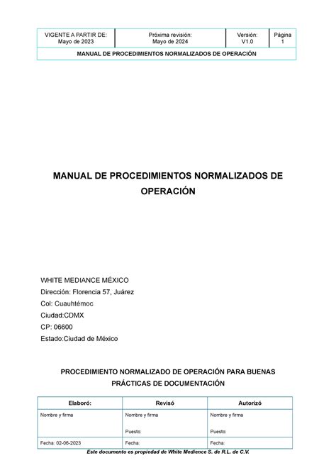 Manual DE Procedimientos Normalizados DE Operación Mayo de 2023 Mayo