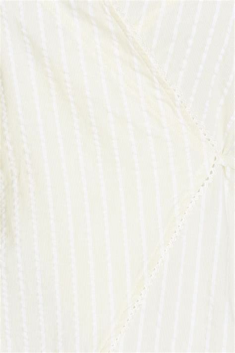 GANNI Striped Cotton Seersucker Wrap Top THE OUTNET