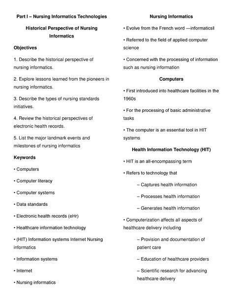 Chapter 1Notes Nursing Informatics Part I Nursing Informatics