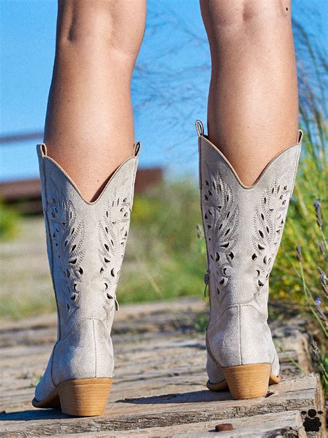 Botas Cowboy Chloee De Color Beige Oveja Bohemia