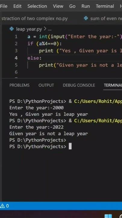 How To Find The Given Year Is Leap Or Not Using Python Leap Year Code Python Youtube