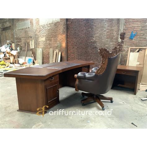 Set Meja Kantor Direktur Kayu Jati Elegant Mewah Toko Furniture