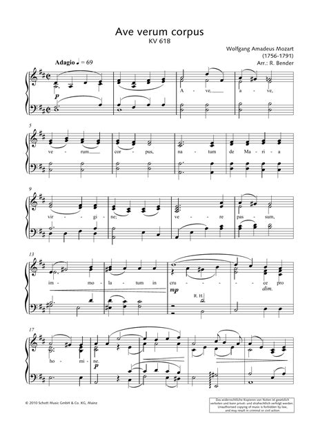 Ave Verum Corpus Sheet Music By Wolfgang Amadeus Mozart Piano Solo