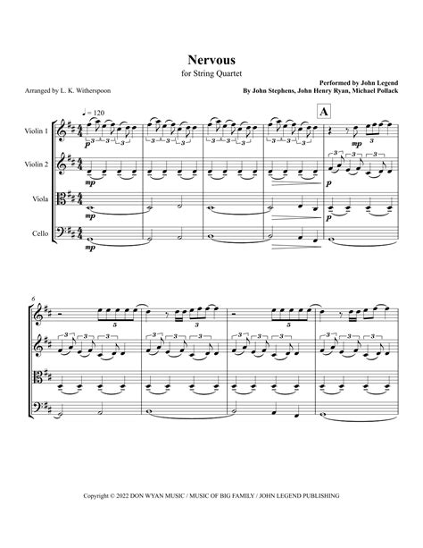 Nervous Arr L K Witherspoon By John Legend Sheet Music For String Quartet At Sheet Music Direct