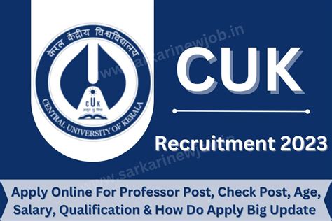 Cuk Recruitment Apply Online For Professor Post Check Post Age