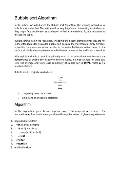 SOLUTION: Bubble sort algorithm - Studypool