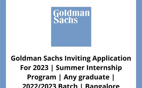 Goldman Sachs Inviting Application For 2023 | Summer Internship Program ...