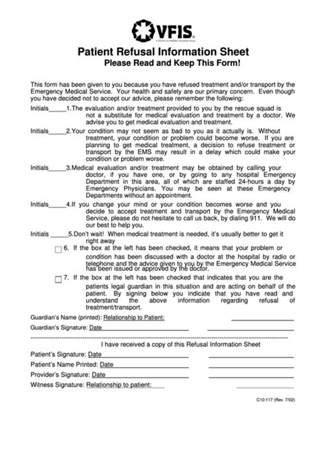 Printable Refusal Of Medical Treatment Form Printable Word Searches