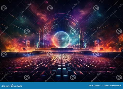 Retro Disco Stage Adorned With Sparkling Disco Ball And Vibrant Neon