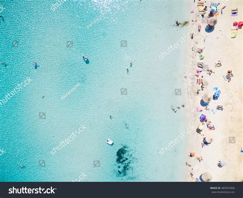 Aerial View Sandy Beach Tourists Swimming Stock Photo 485555908 ...