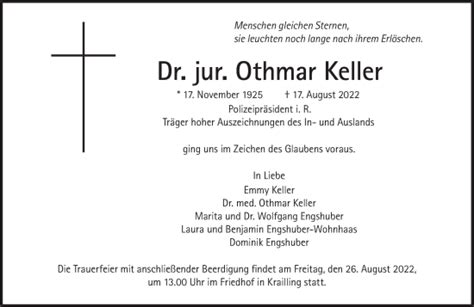 Traueranzeigen Von Othmar Keller SZ Gedenken De