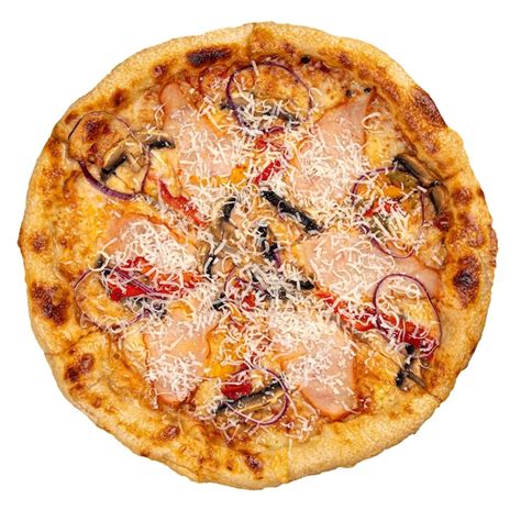 Premium Photo Pizza With Smoked Chicken And Mushrooms